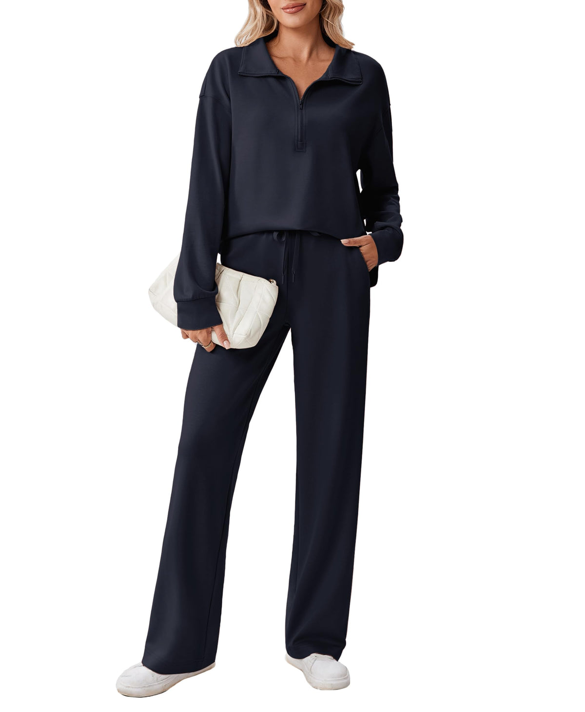 PINSPARK Women’s Half-Zip Top & Straight-Leg Pants Set