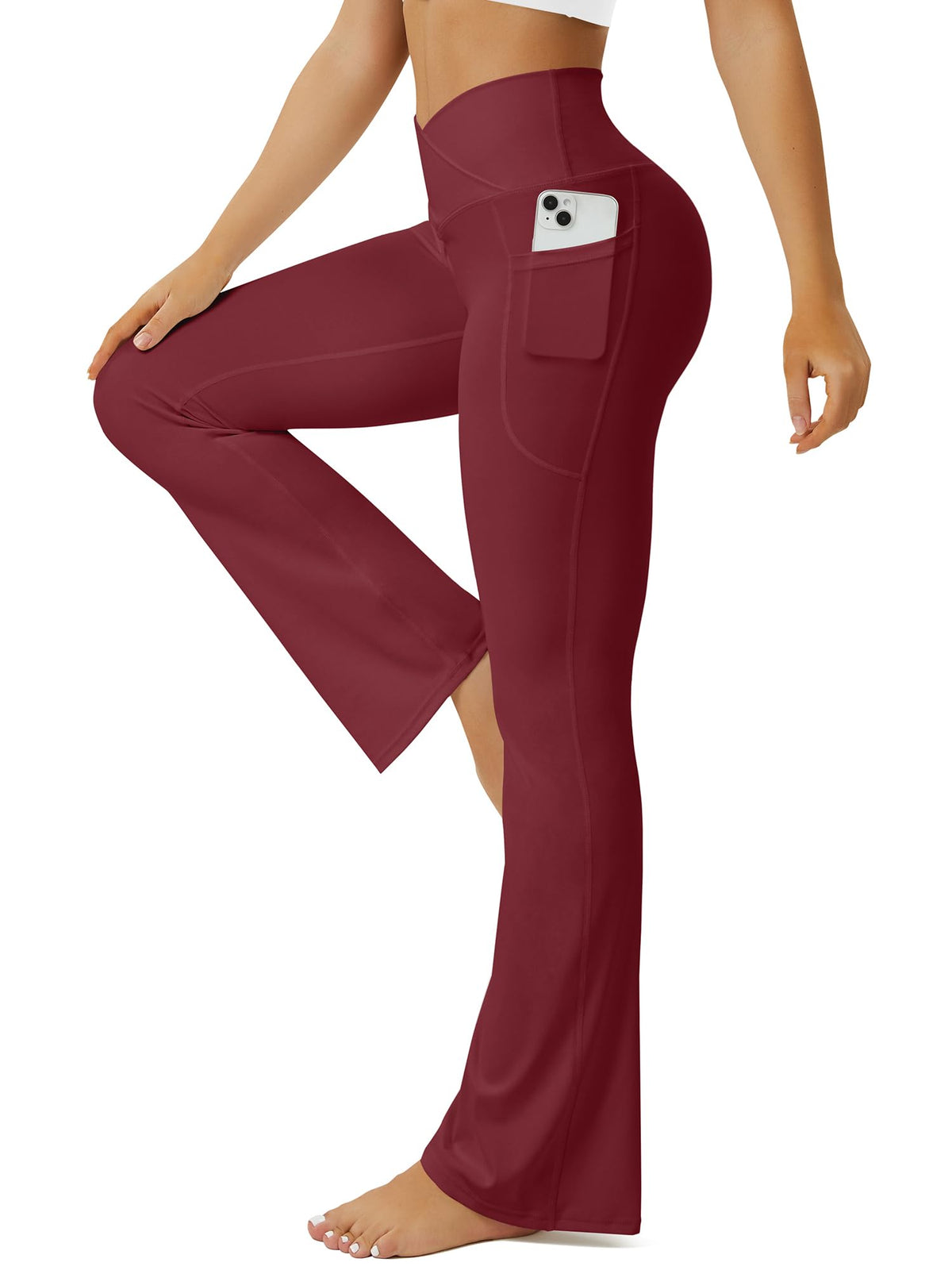 FOHOFO Women’s Crossover Flare Leggings with Pockets