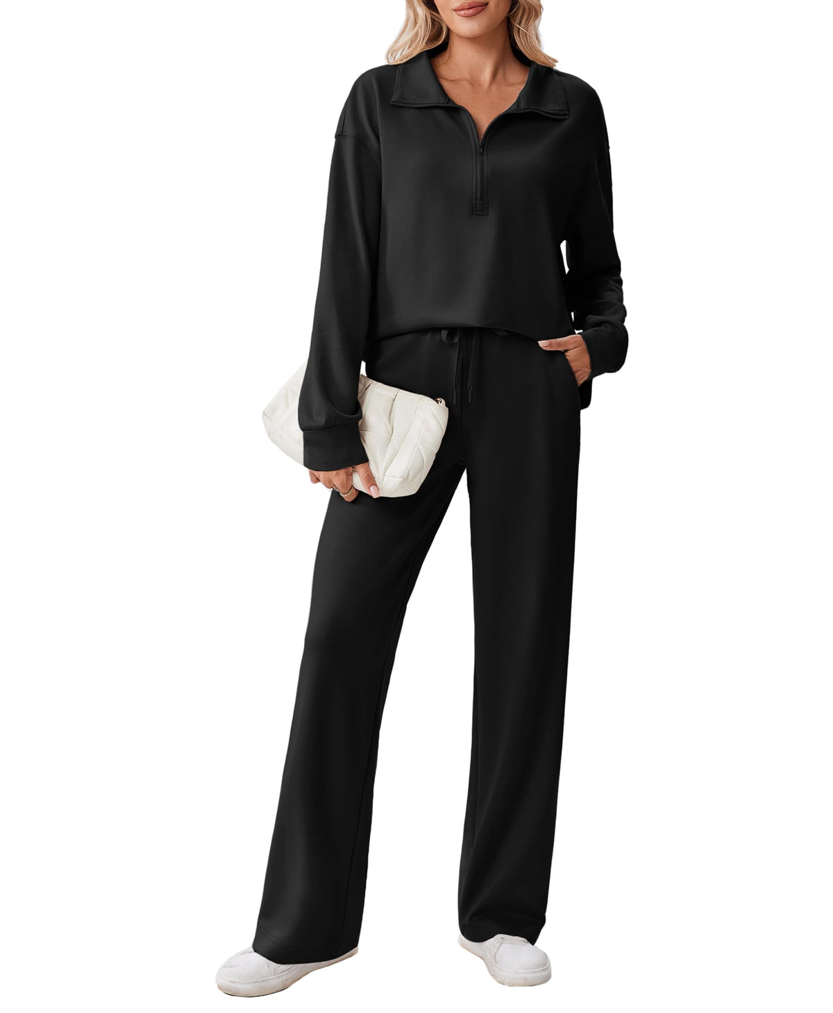 PINSPARK Women’s Half-Zip Top & Straight-Leg Pants Set