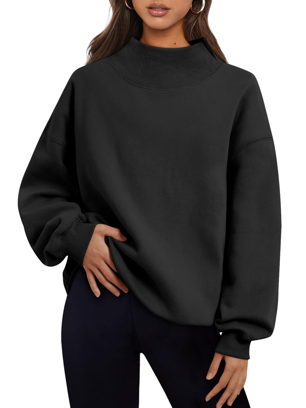 Trendy Queen Women’s Oversized Mock Neck Sweatshirt