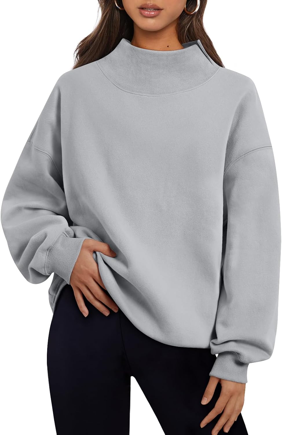 Trendy Queen Women’s Oversized Mock Neck Sweatshirt