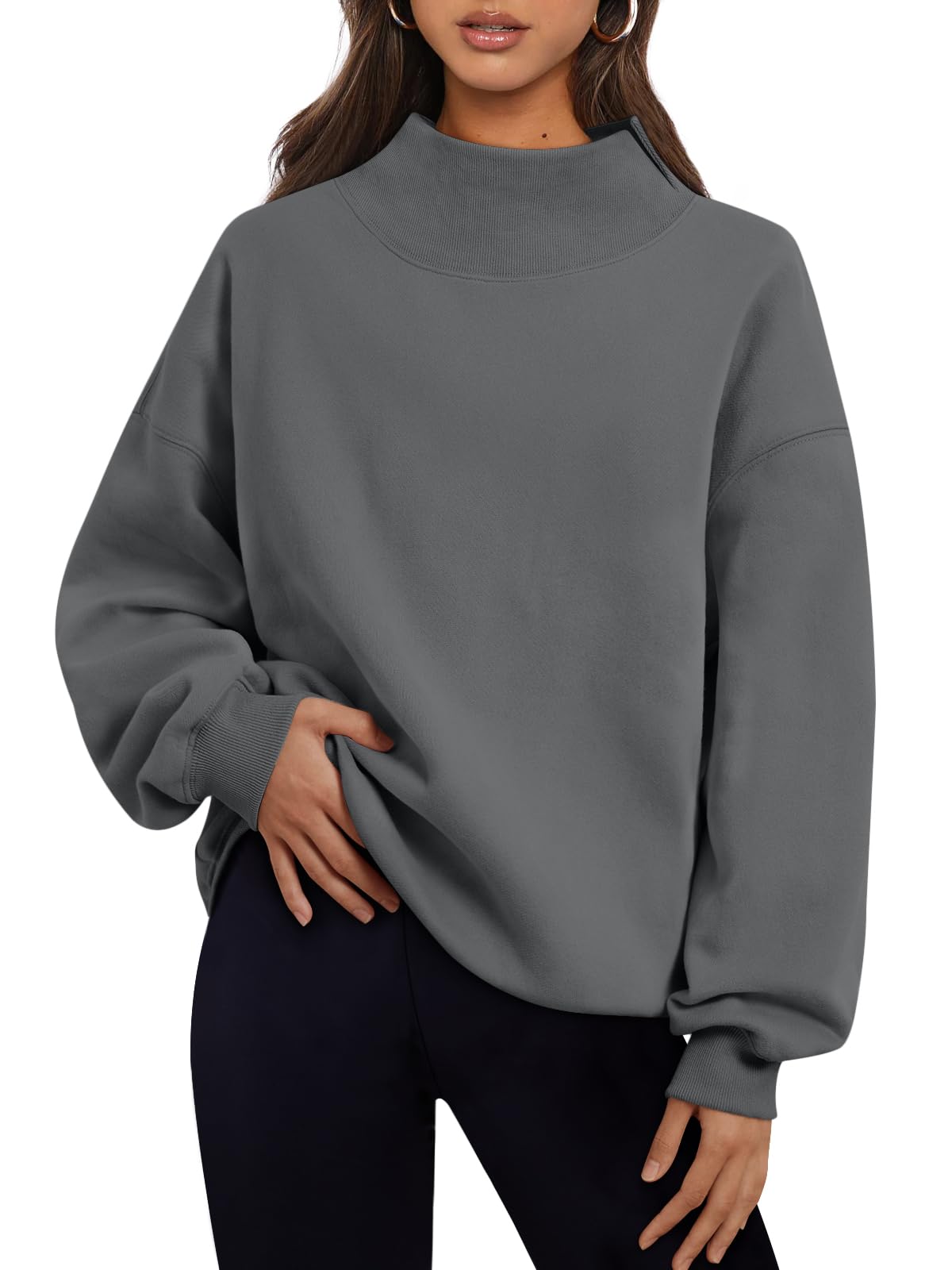 Trendy Queen Women’s Oversized Mock Neck Sweatshirt