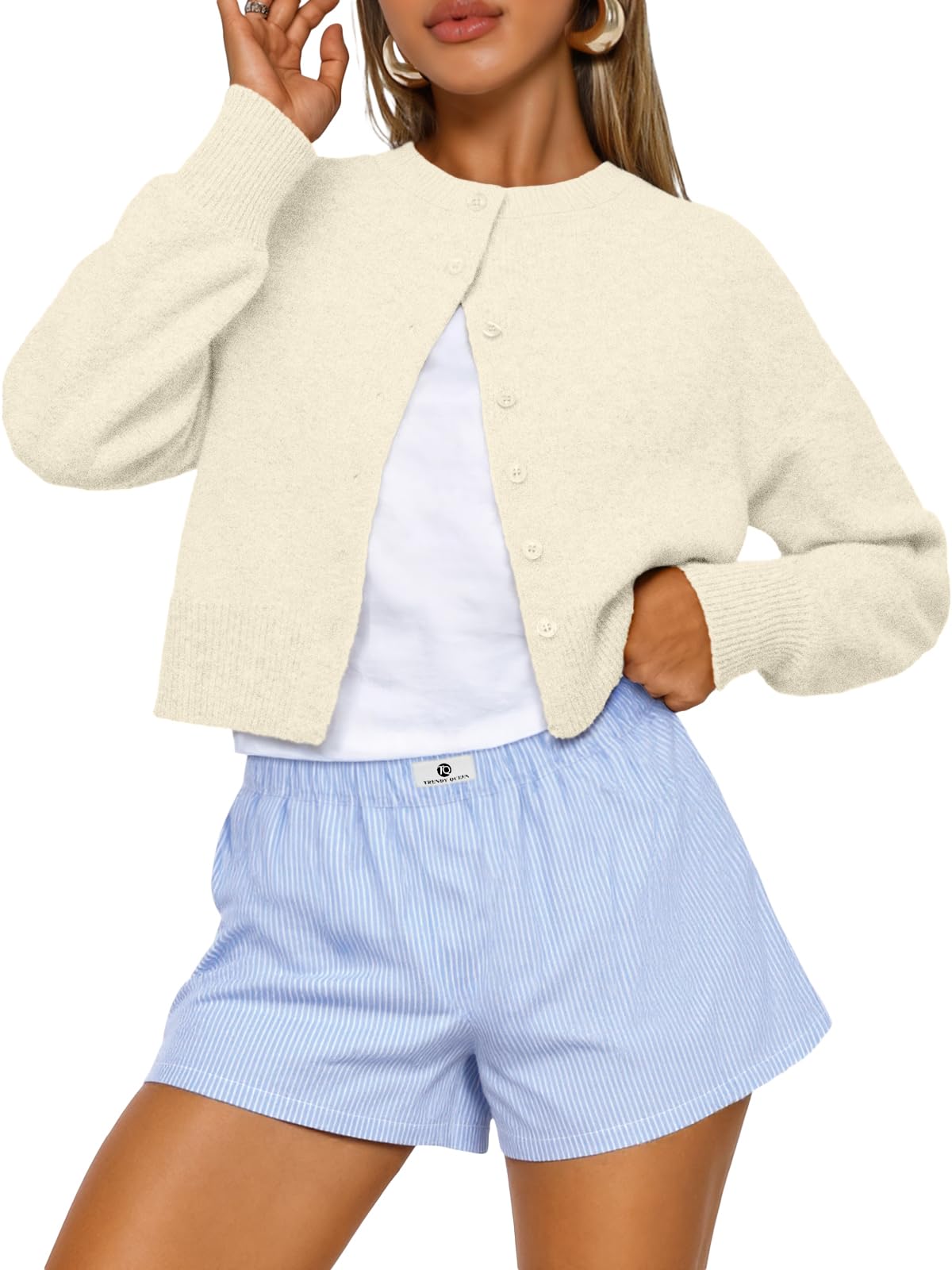Trendy Queen Women’s Relaxed Cropped Knit Cardigan