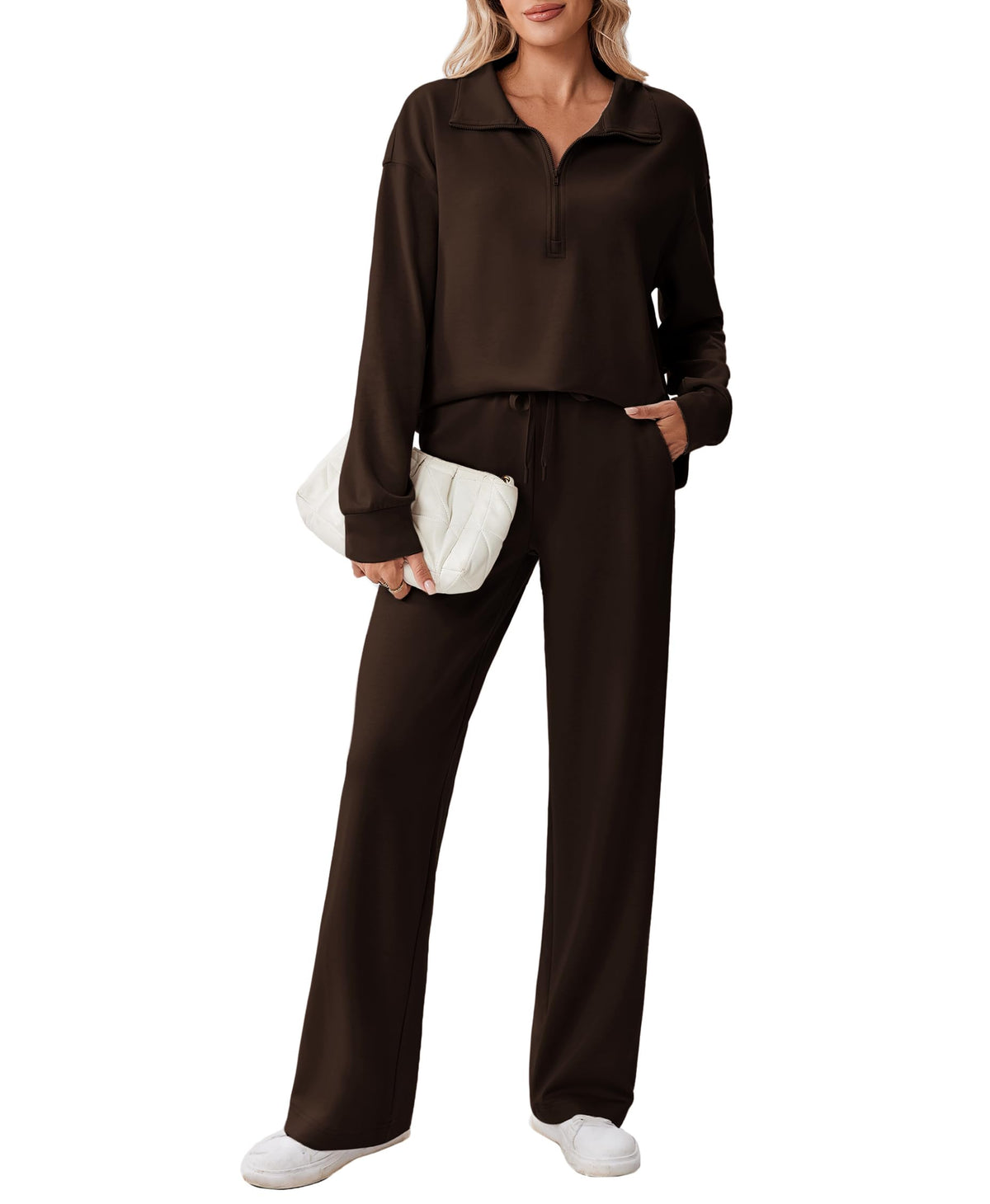 PINSPARK Women’s Half-Zip Top & Straight-Leg Pants Set