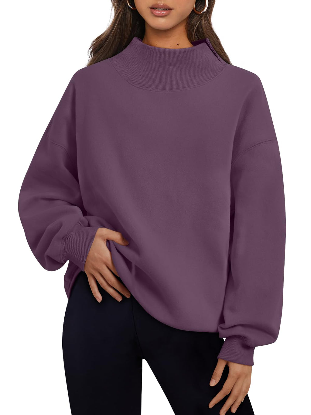 Trendy Queen Women’s Oversized Mock Neck Sweatshirt
