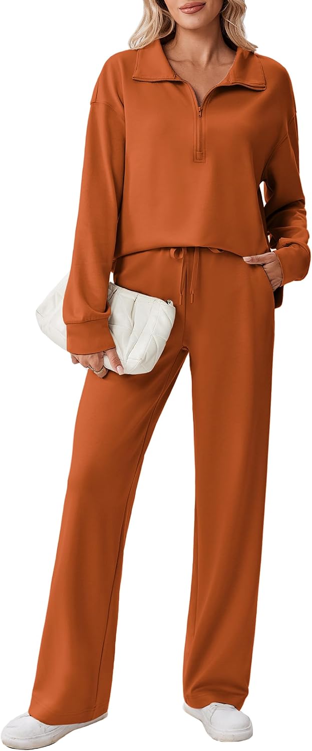 PINSPARK Women’s Half-Zip Top & Straight-Leg Pants Set