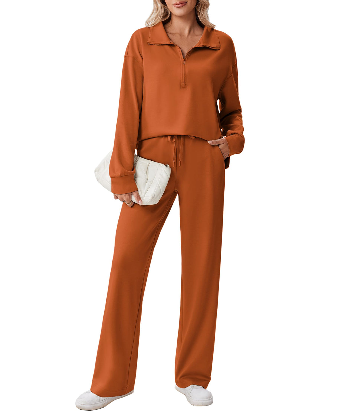 PINSPARK Women’s Half-Zip Top & Straight-Leg Pants Set