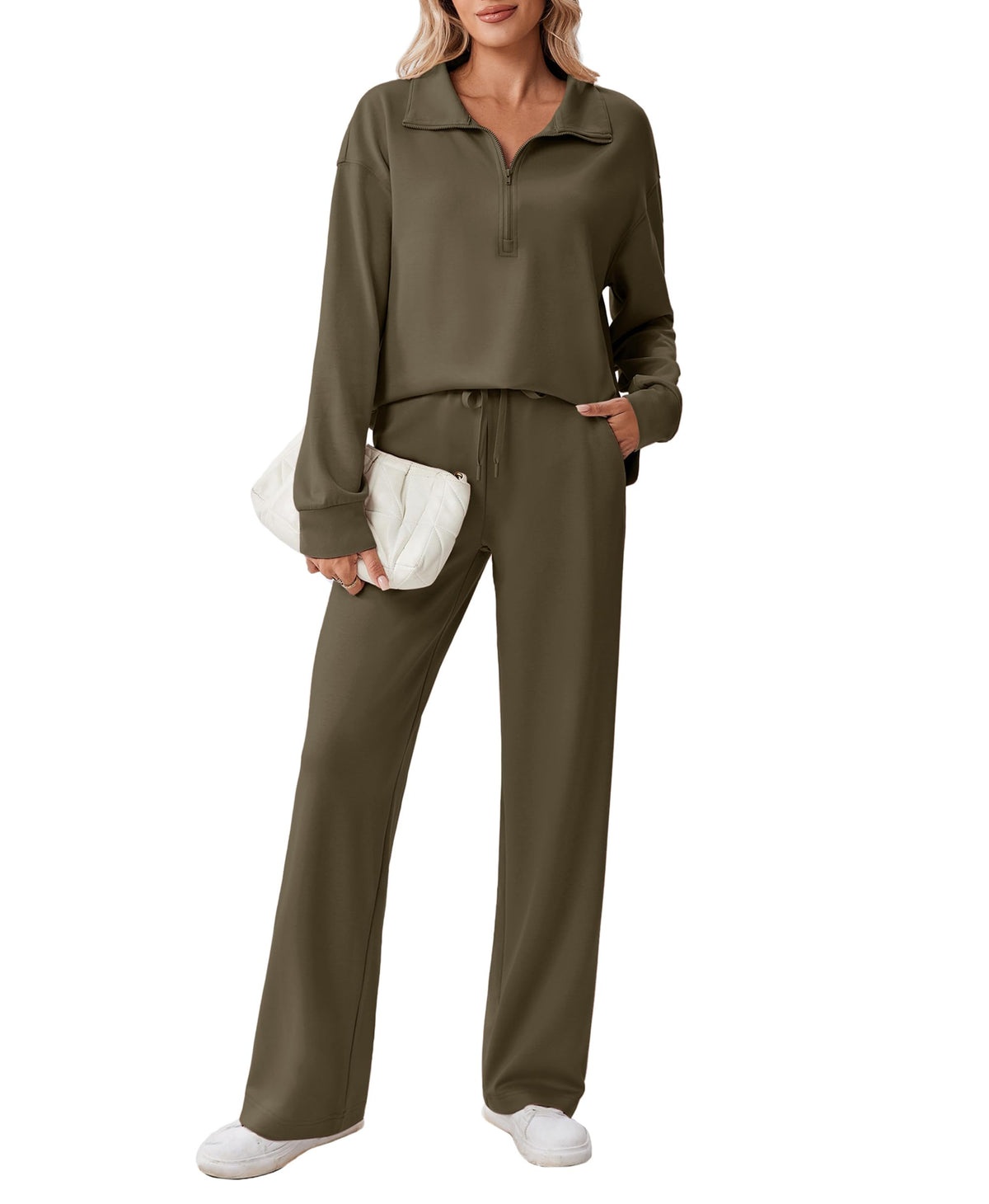 PINSPARK Women’s Half-Zip Top & Straight-Leg Pants Set