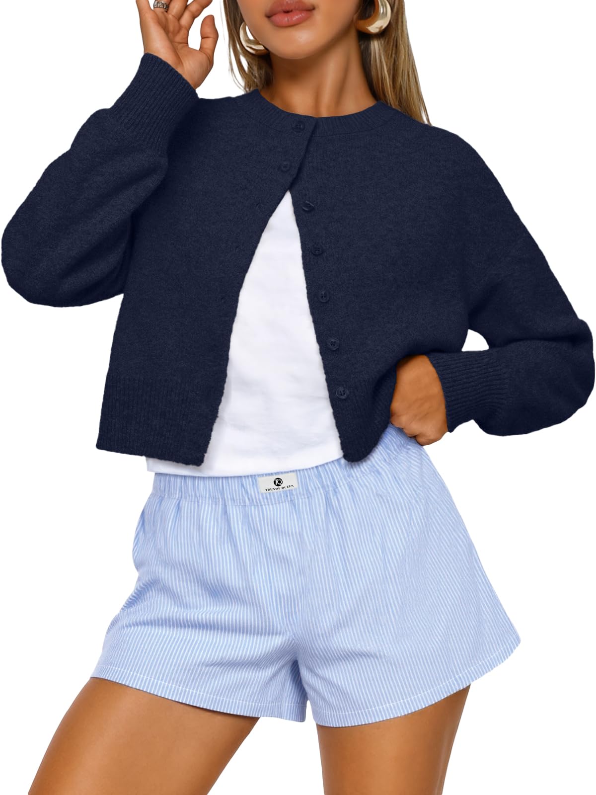 Trendy Queen Women’s Relaxed Cropped Knit Cardigan