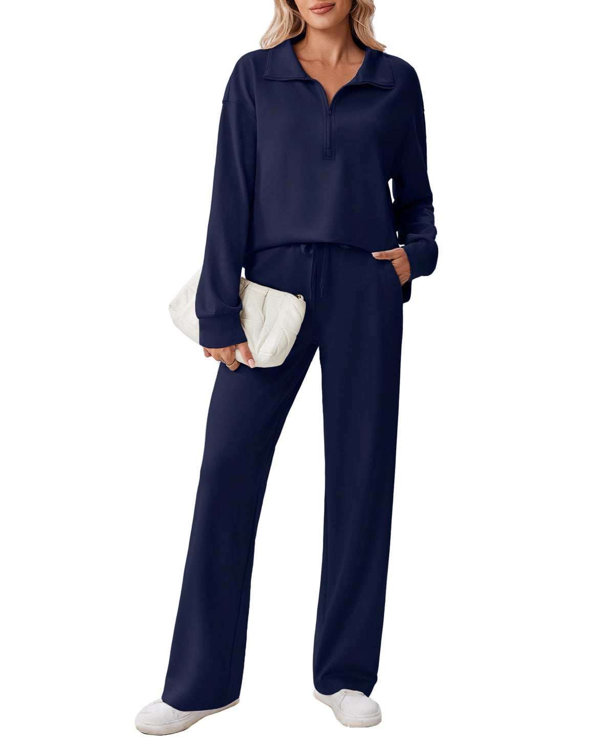 PINSPARK Women’s Half-Zip Top & Straight-Leg Pants Set