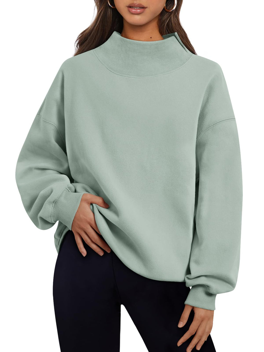 Trendy Queen Women’s Oversized Mock Neck Sweatshirt