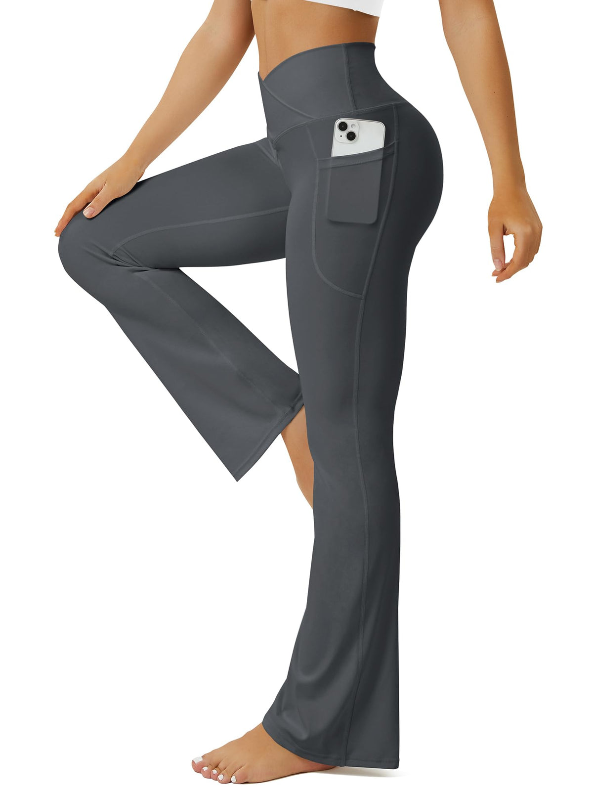 FOHOFO Women’s Crossover Flare Leggings with Pockets