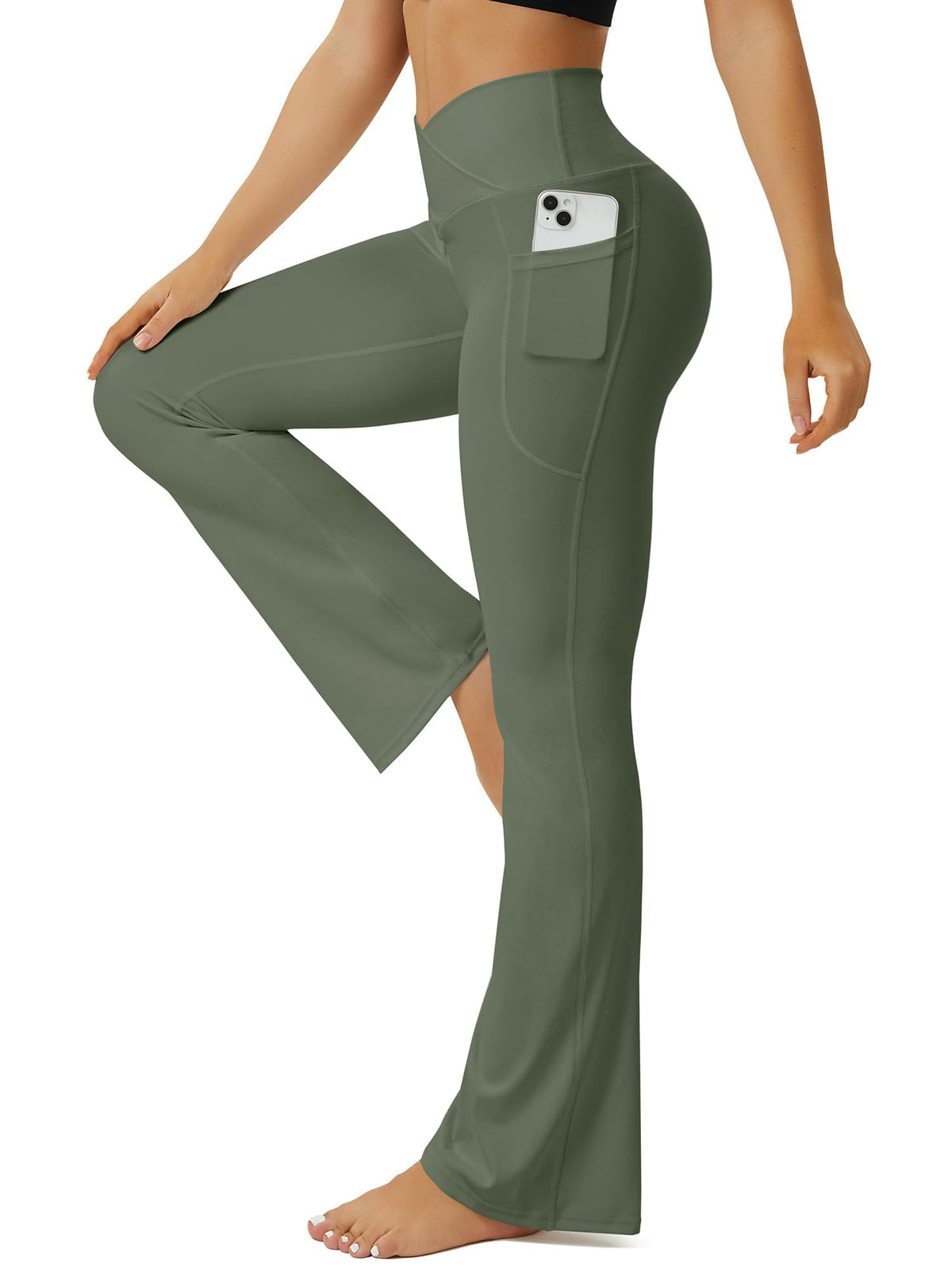 FOHOFO Women’s Crossover Flare Leggings with Pockets