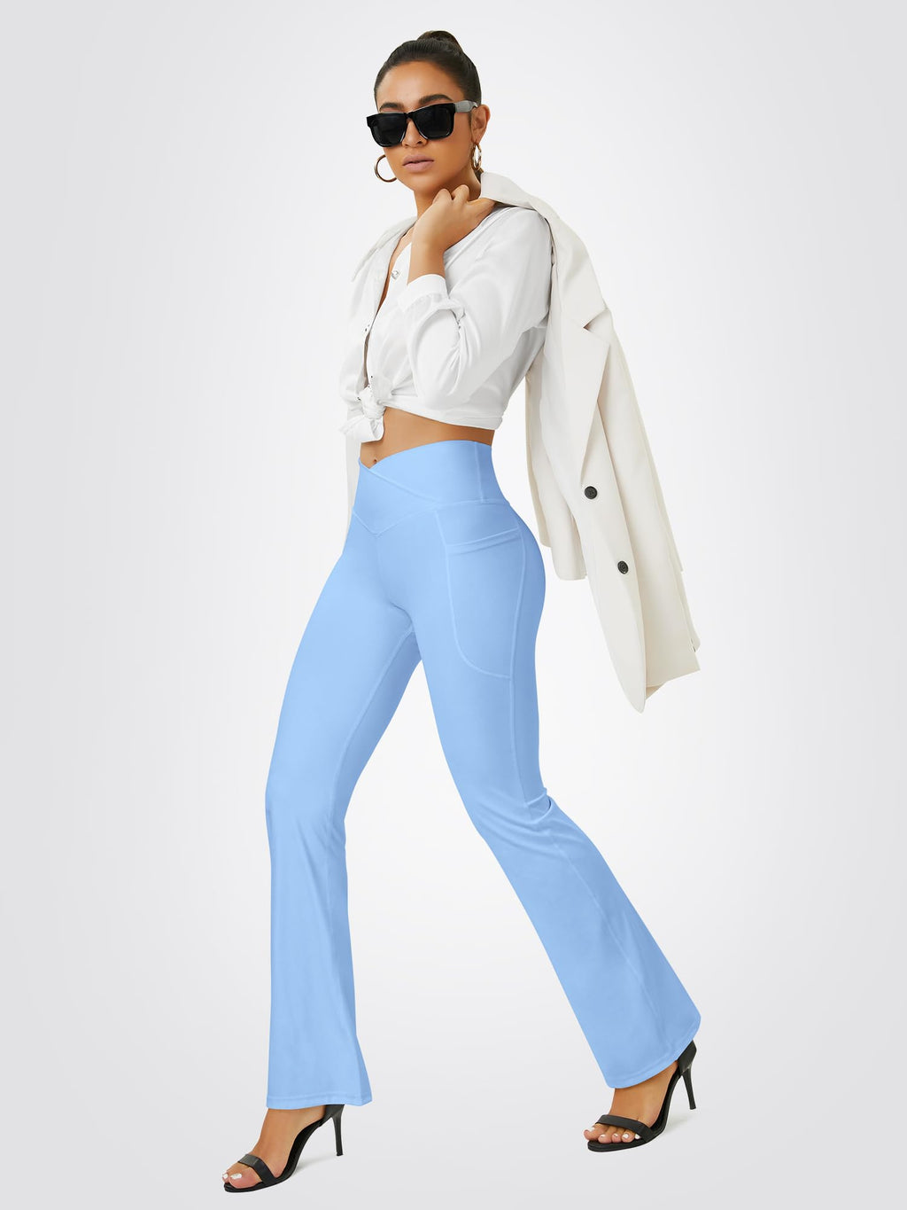 FOHOFO Women’s Crossover Flare Leggings with Pockets