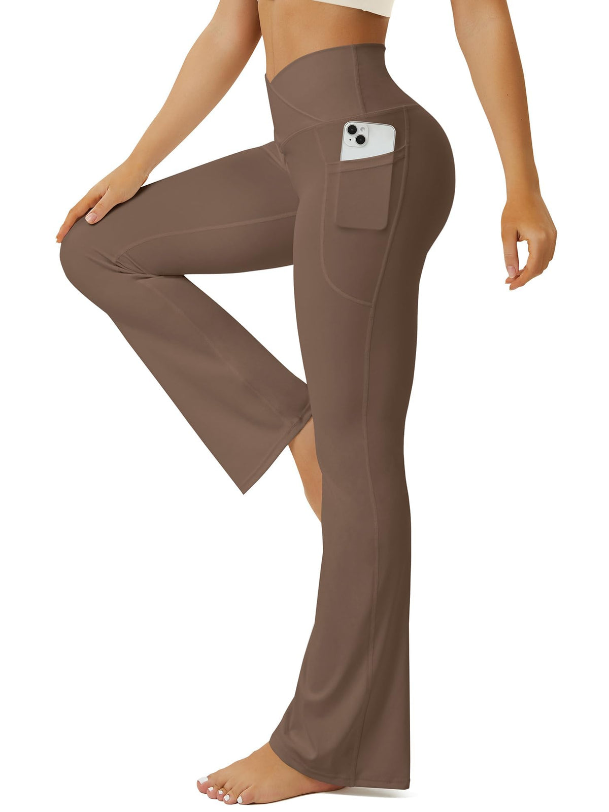 FOHOFO Women’s Crossover Flare Leggings with Pockets