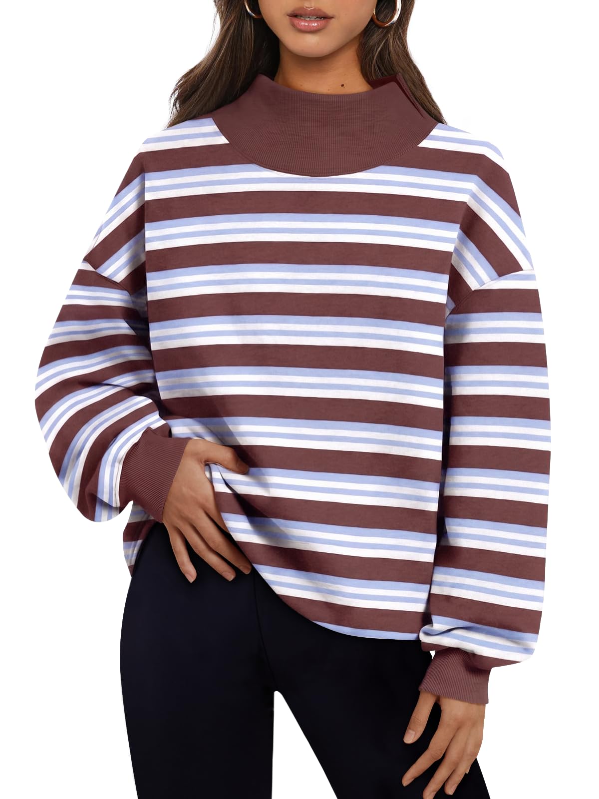 Trendy Queen Women’s Oversized Mock Neck Sweatshirt