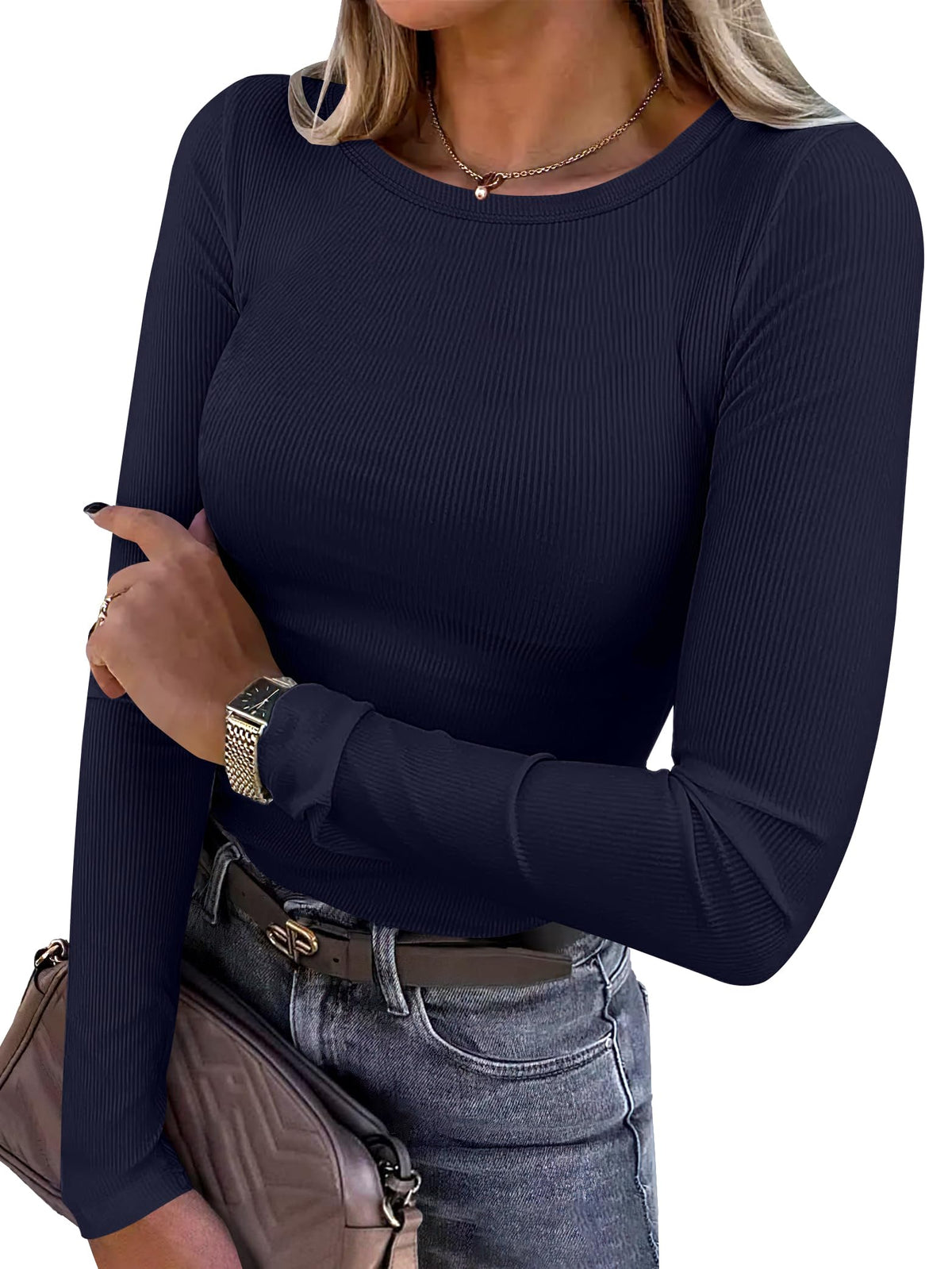 ANRABESS Women’s Ribbed Long Sleeve Crewneck Top