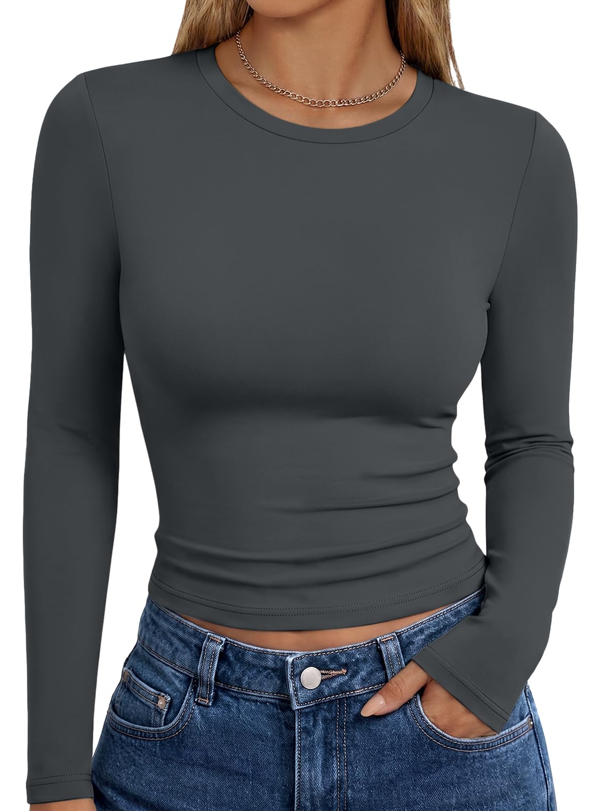 Trendy Queen Women’s Slim Fit Long Sleeve Crewneck Tee
