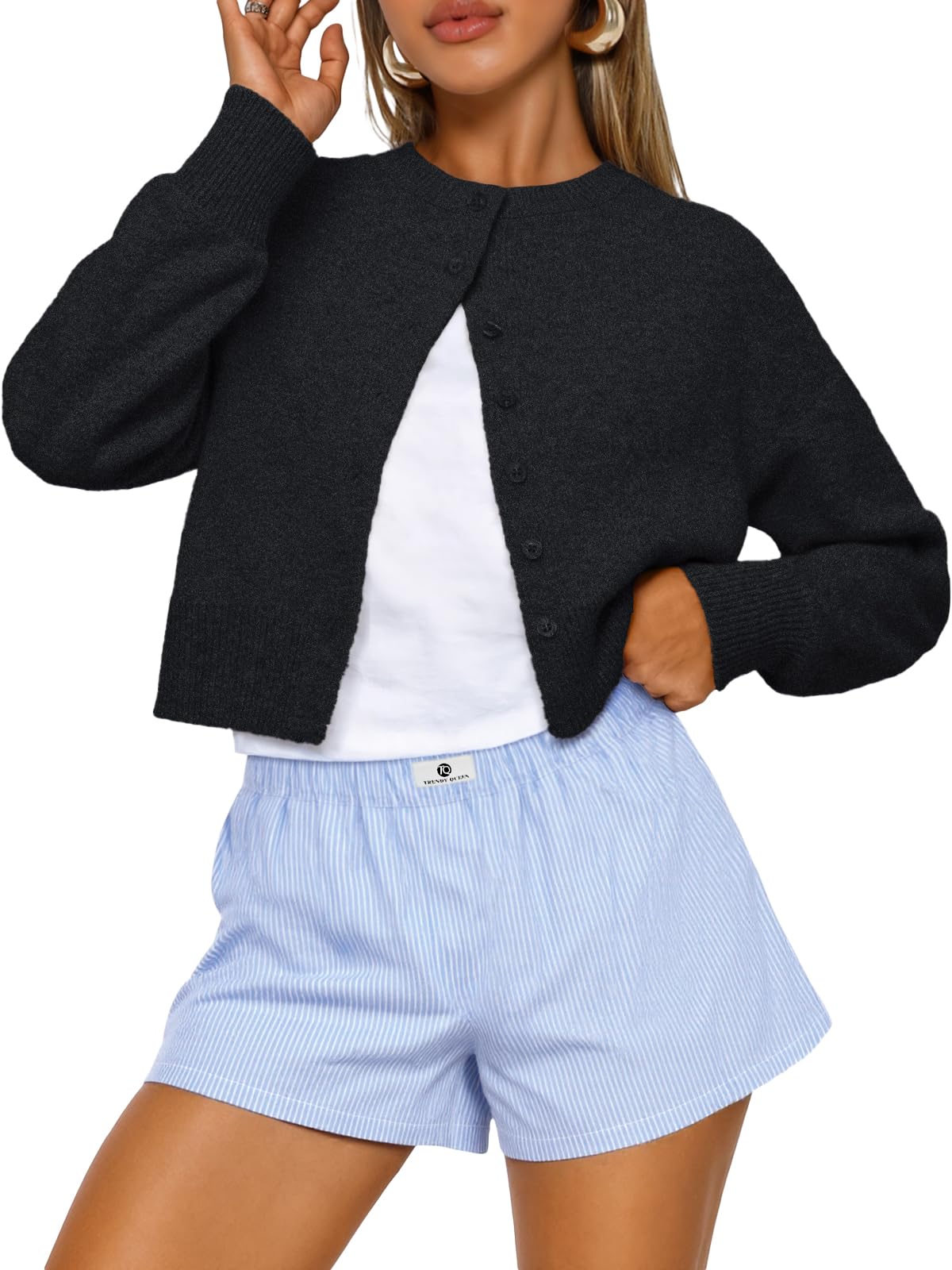 Trendy Queen Women’s Relaxed Cropped Knit Cardigan