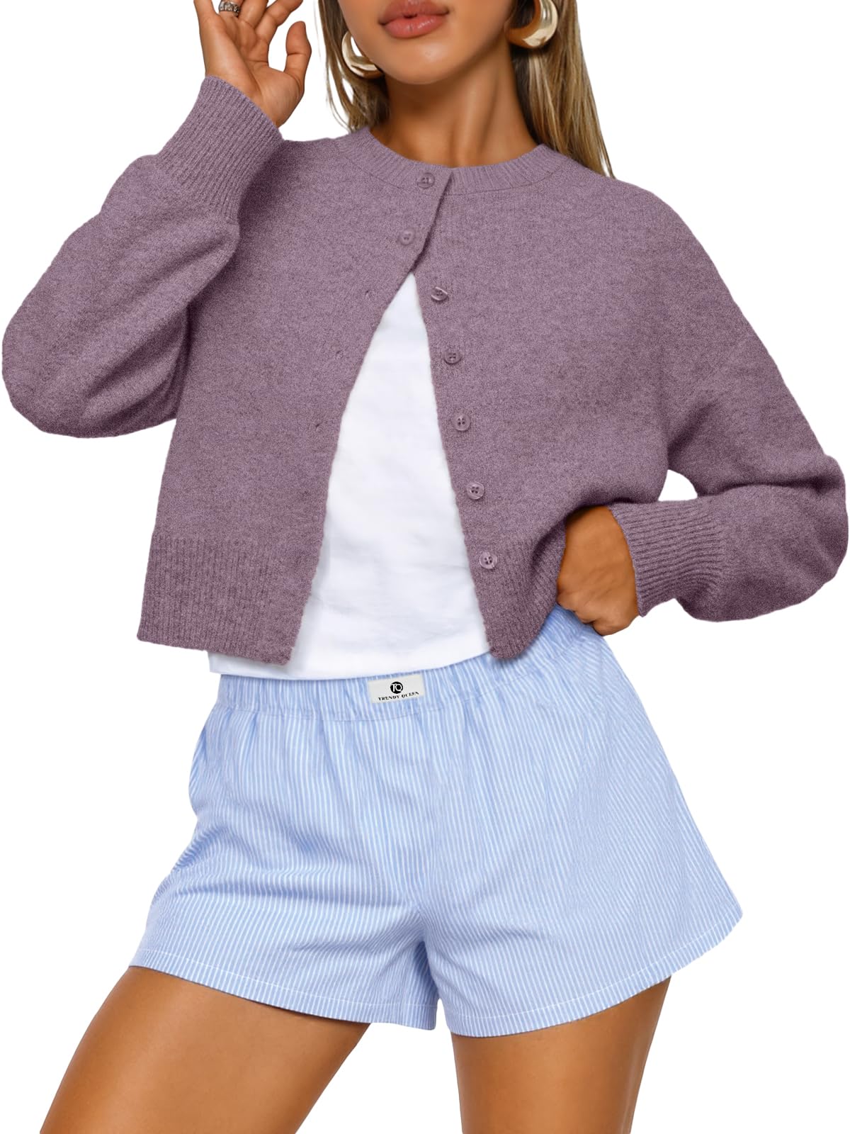 Trendy Queen Women’s Relaxed Cropped Knit Cardigan