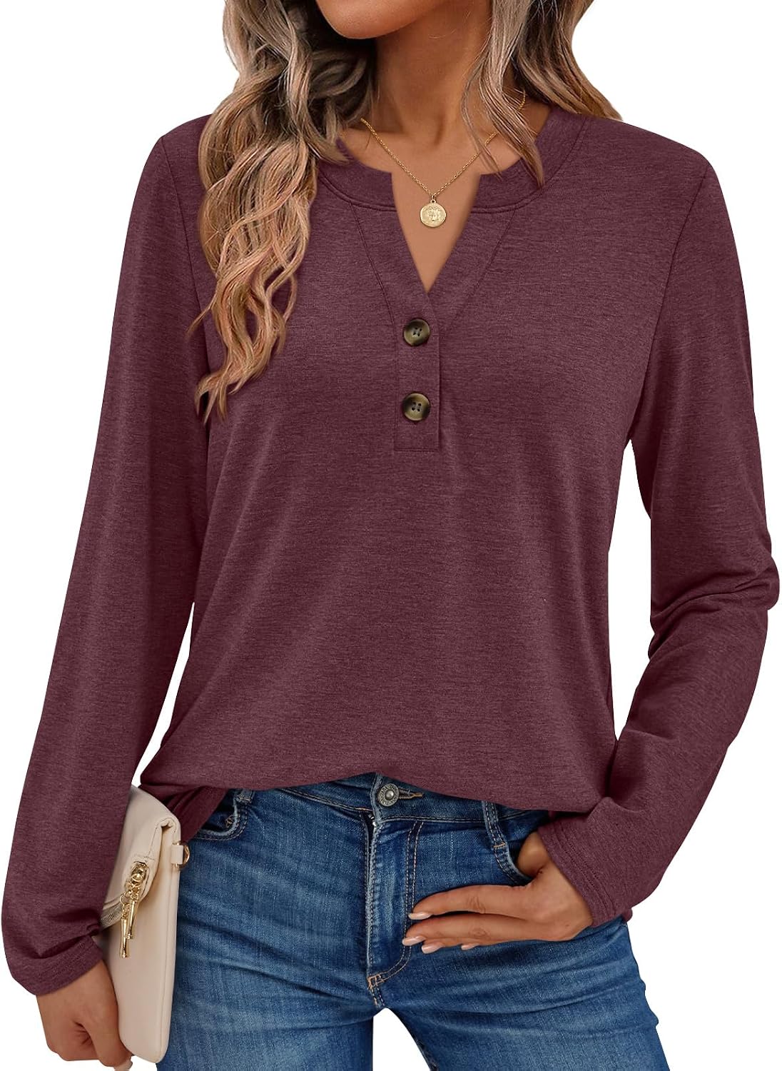 AUTOMET Women’s Long Sleeve V-Neck Henley Top