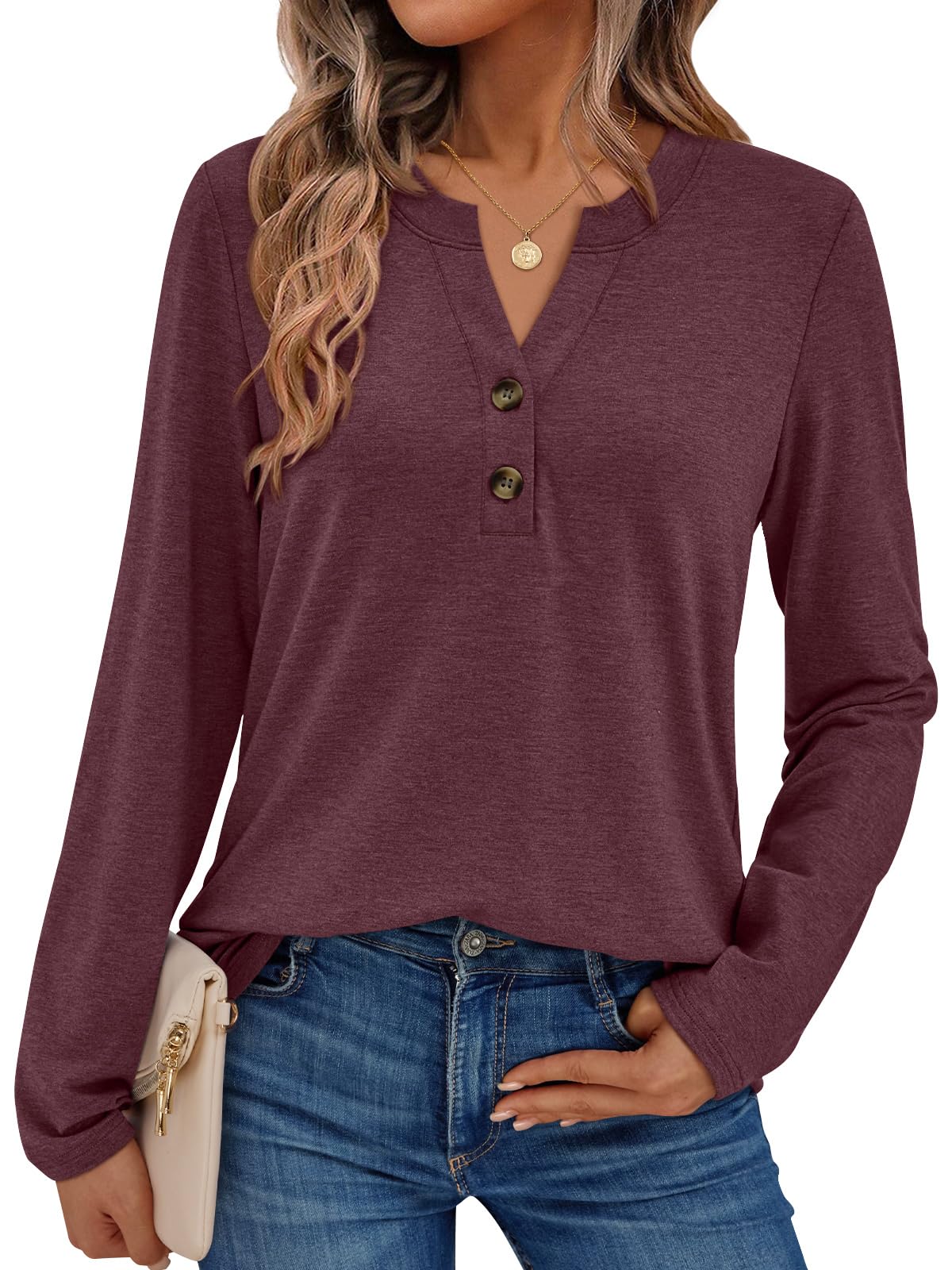 AUTOMET Women’s Long Sleeve V-Neck Henley Top