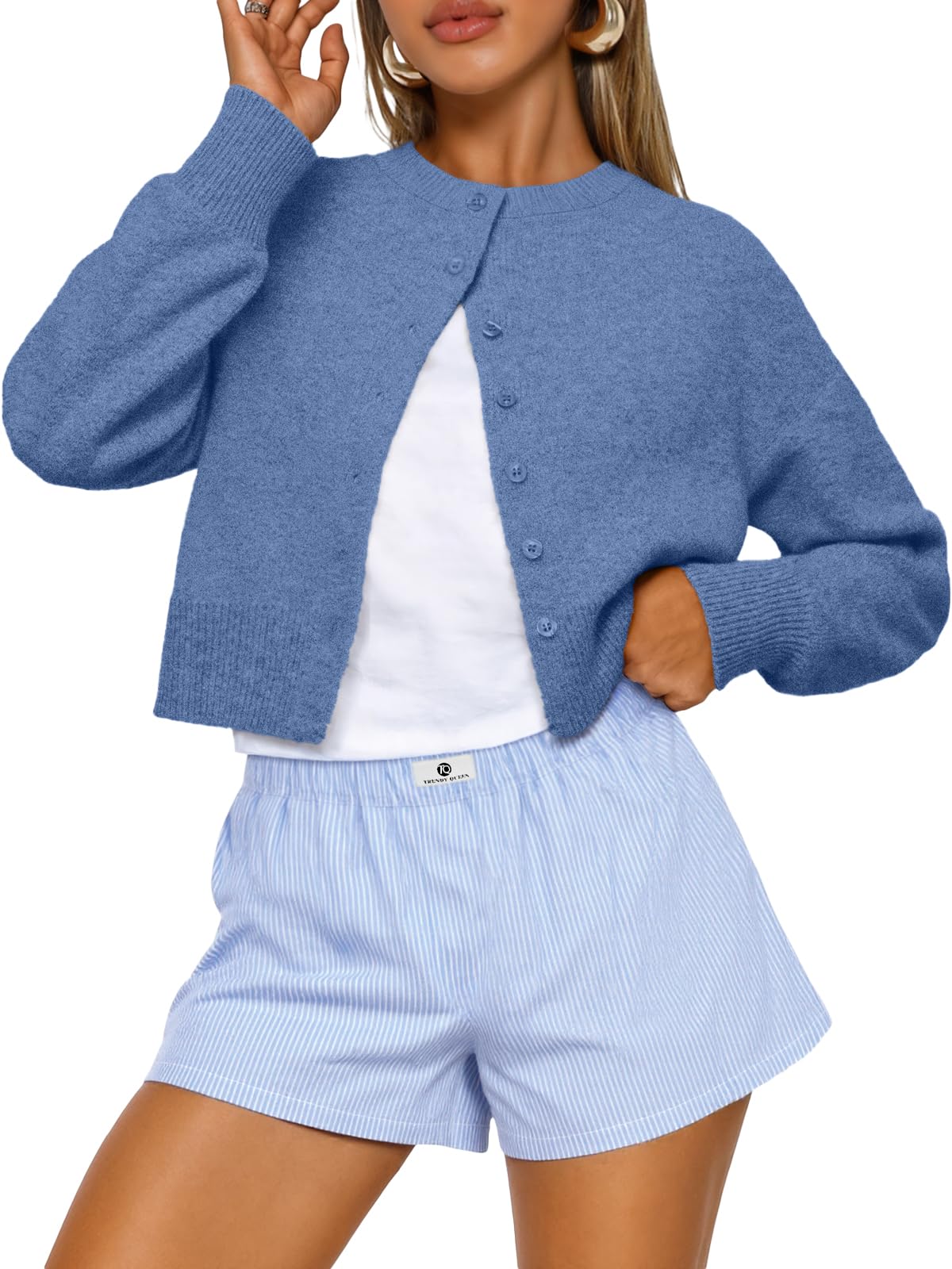 Trendy Queen Women’s Relaxed Cropped Knit Cardigan