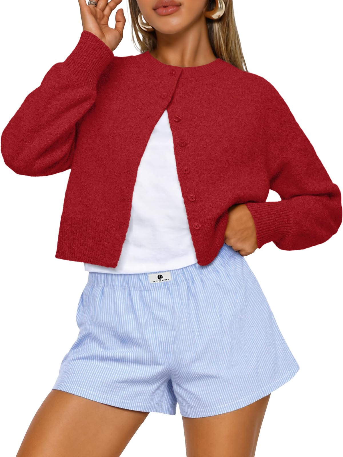 Trendy Queen Women’s Relaxed Cropped Knit Cardigan