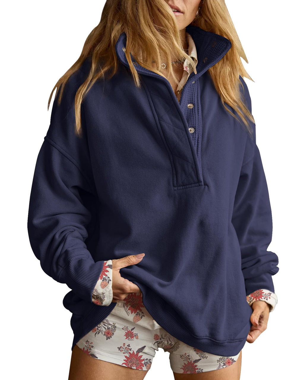 Gacaky Women’s Oversized Snap-Neck Sweatshirt