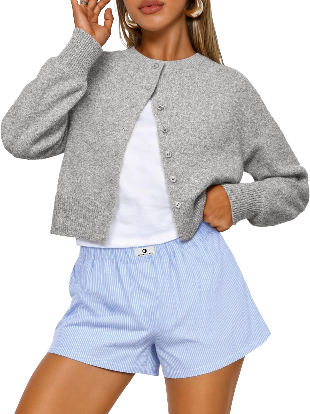 Trendy Queen Women’s Relaxed Cropped Knit Cardigan