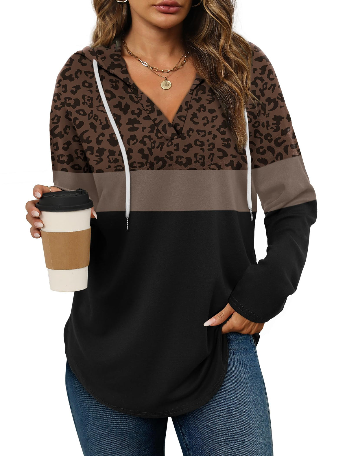 Women’s Loose Fit V-Neck Pullover Hoodie