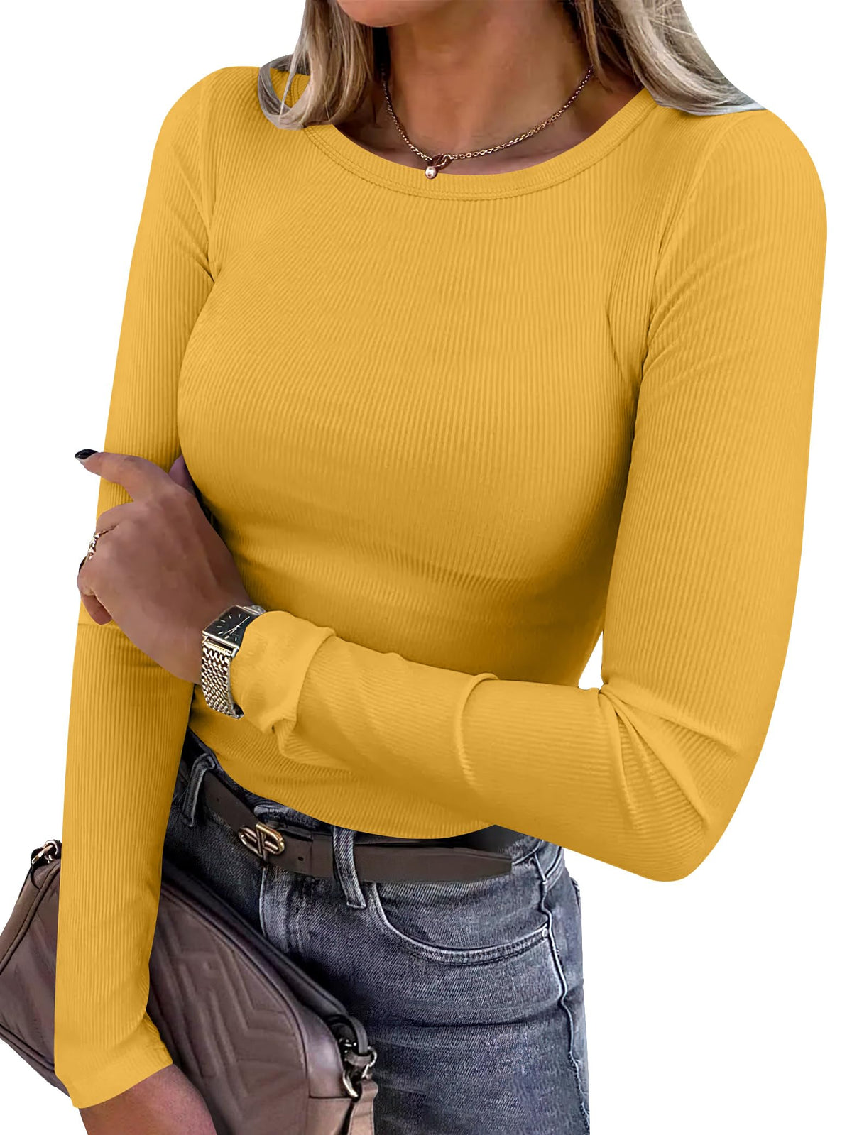 ANRABESS Women’s Ribbed Long Sleeve Crewneck Top