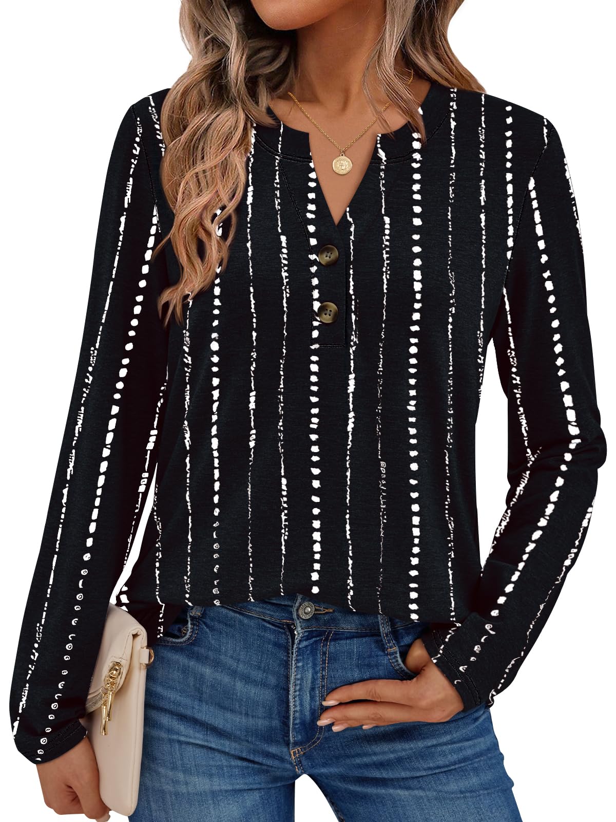 AUTOMET Women’s Long Sleeve V-Neck Henley Top
