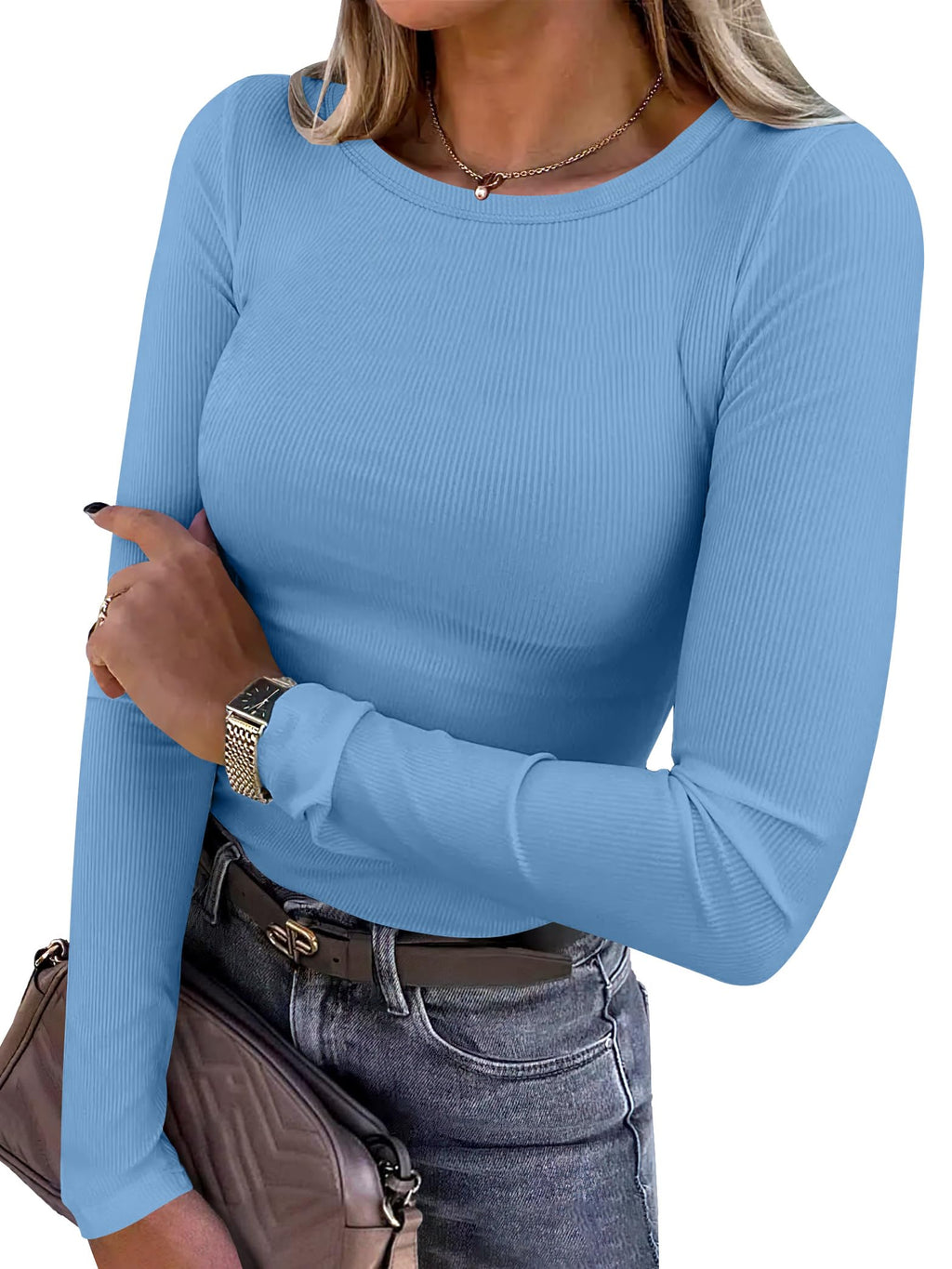 ANRABESS Women’s Ribbed Long Sleeve Crewneck Top