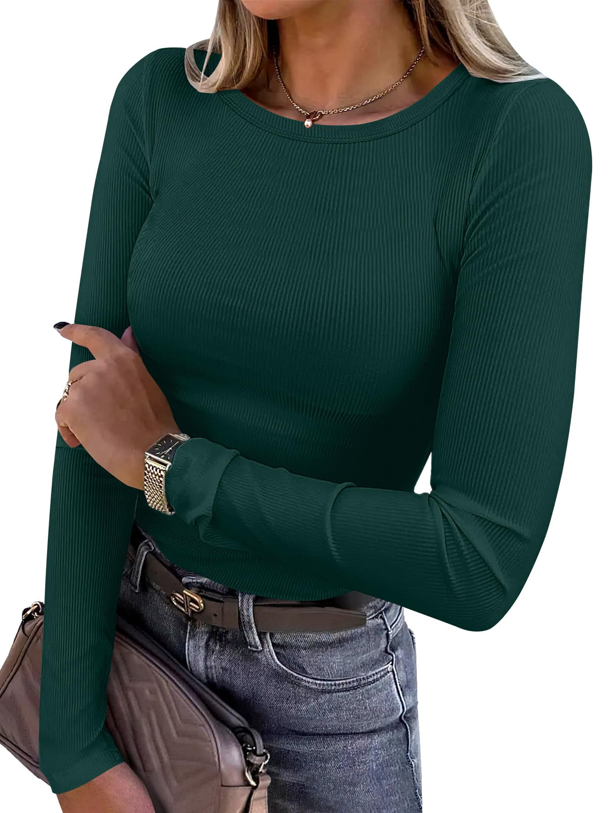 ANRABESS Women’s Ribbed Long Sleeve Crewneck Top