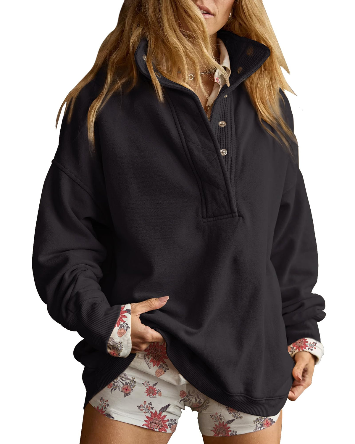 Gacaky Women’s Oversized Snap-Neck Sweatshirt