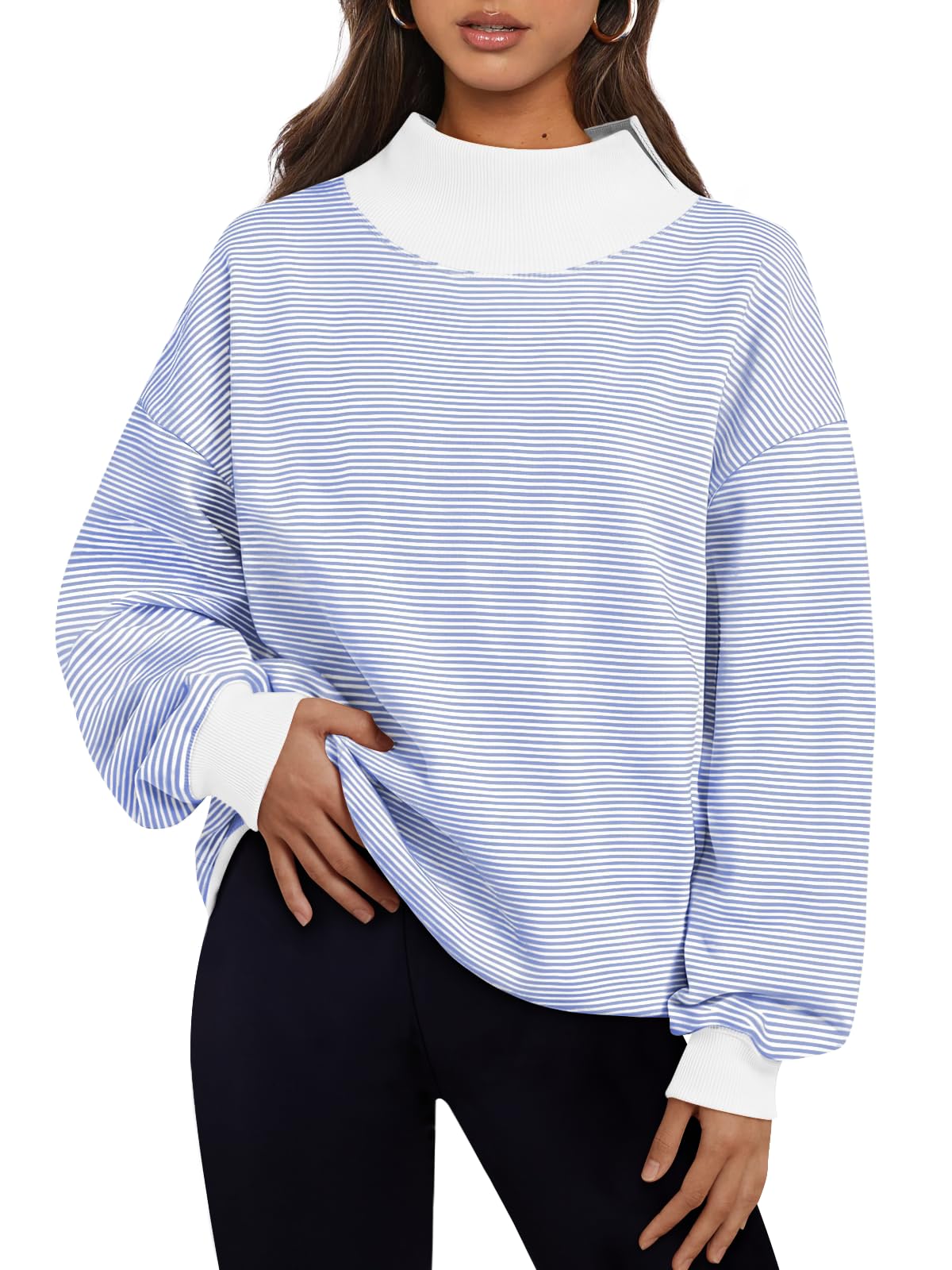 Trendy Queen Women’s Oversized Mock Neck Sweatshirt
