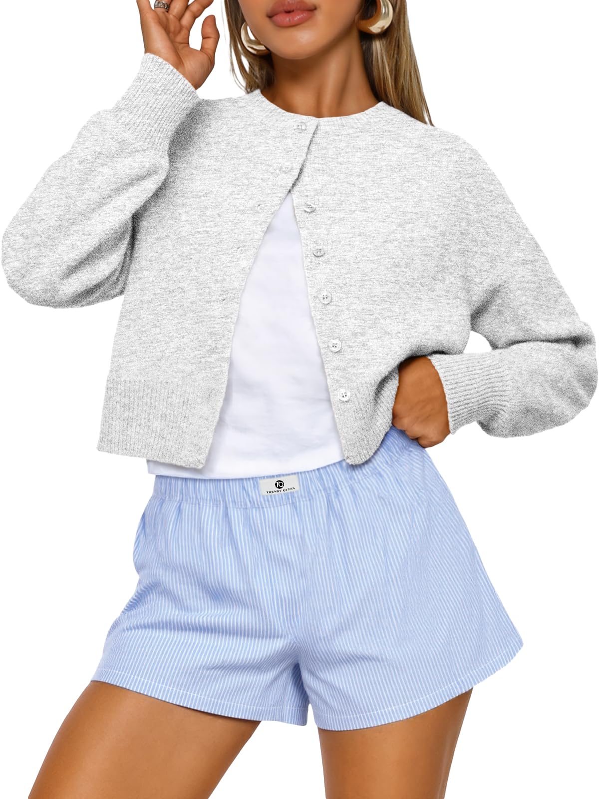 Trendy Queen Women’s Relaxed Cropped Knit Cardigan