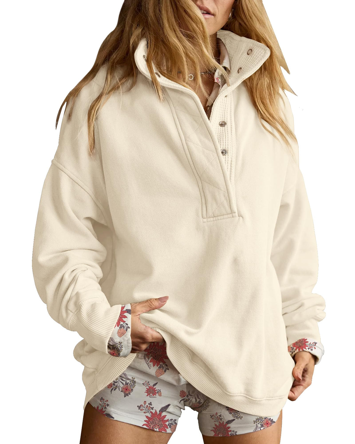 Gacaky Women’s Oversized Snap-Neck Sweatshirt