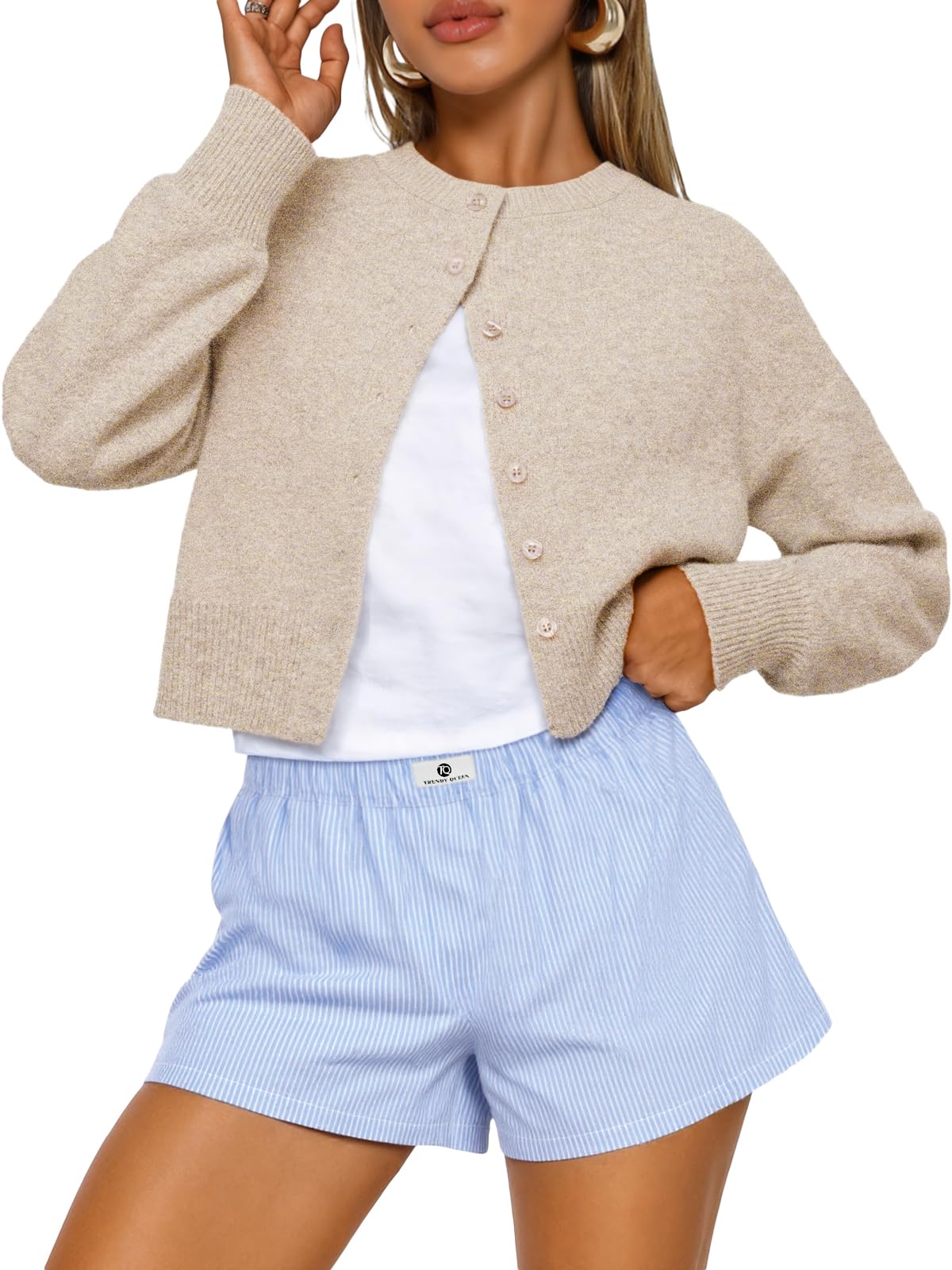 Trendy Queen Women’s Relaxed Cropped Knit Cardigan