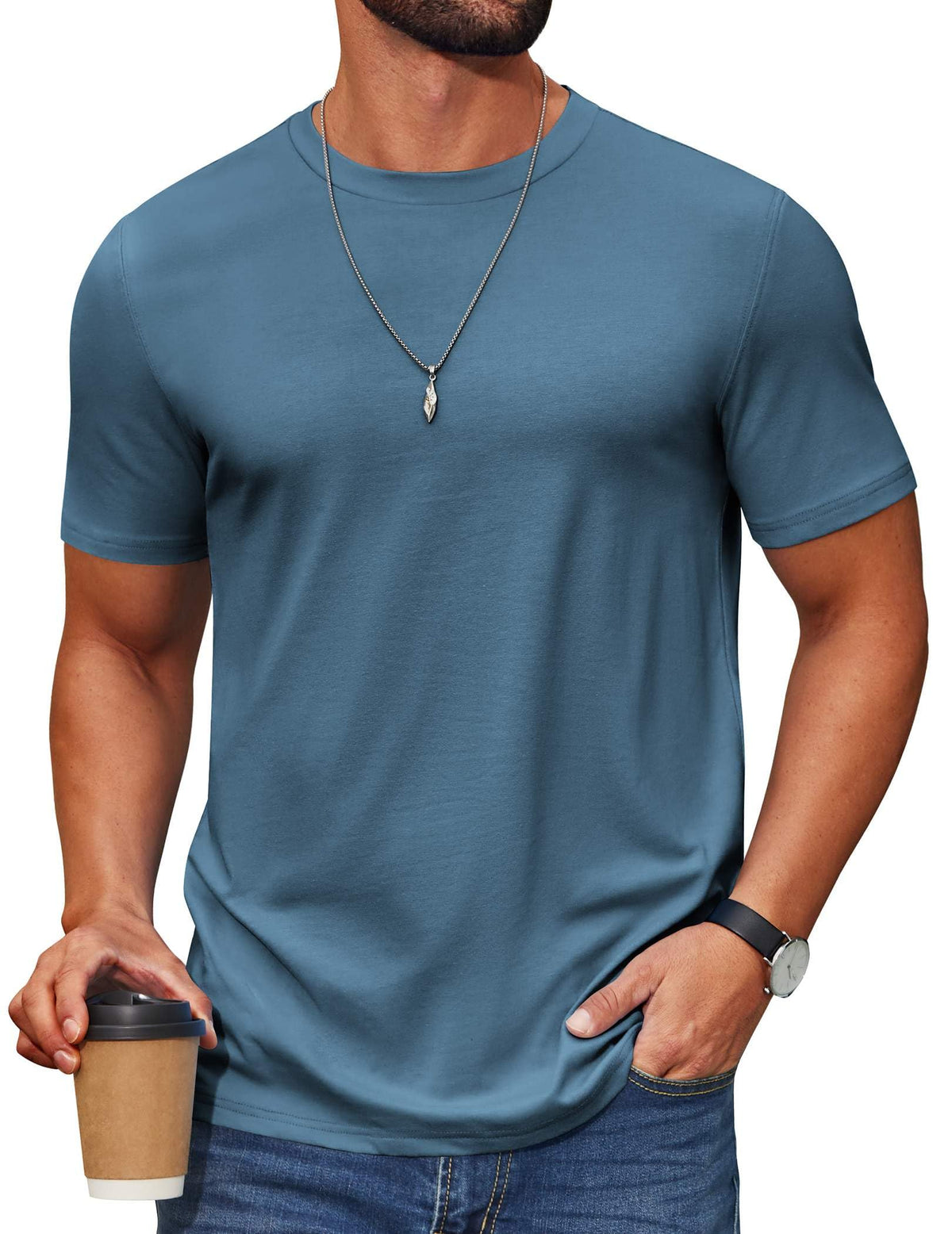 COOFANDY Men’s Cotton-Blend Short Sleeve Crewneck Tee