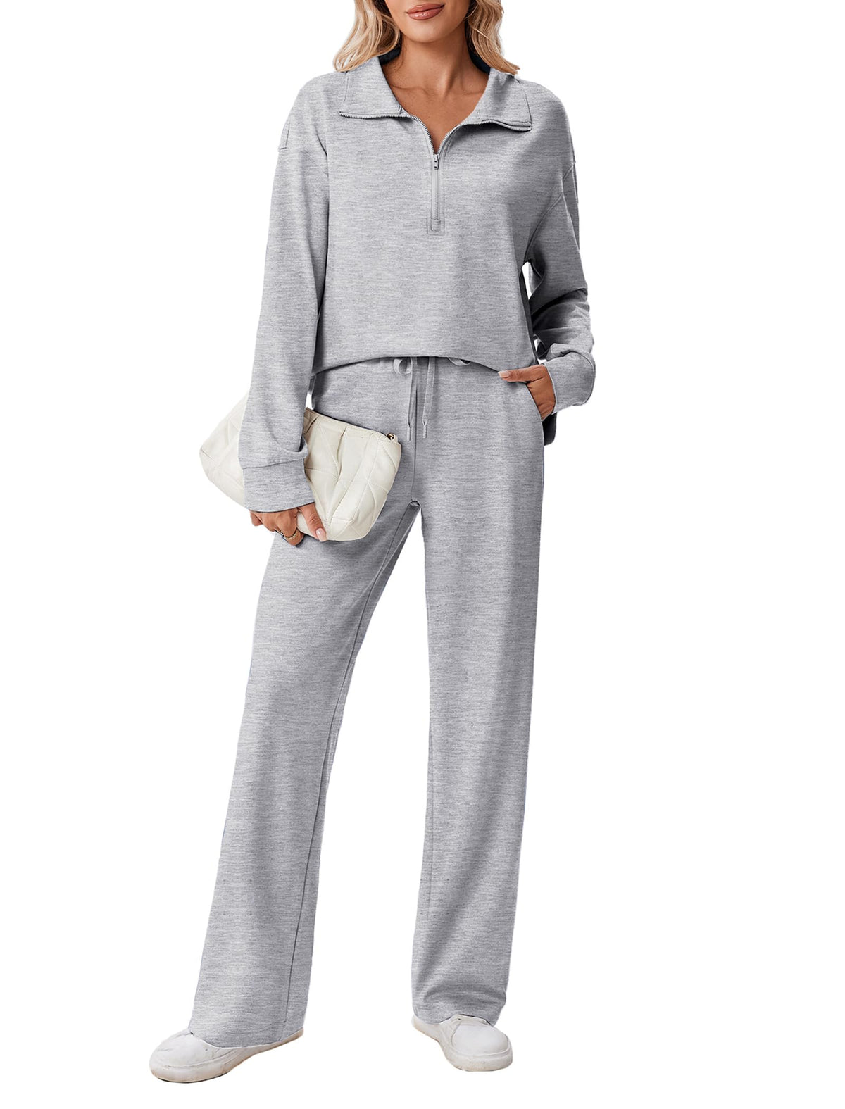 PINSPARK Women’s Half-Zip Top & Straight-Leg Pants Set