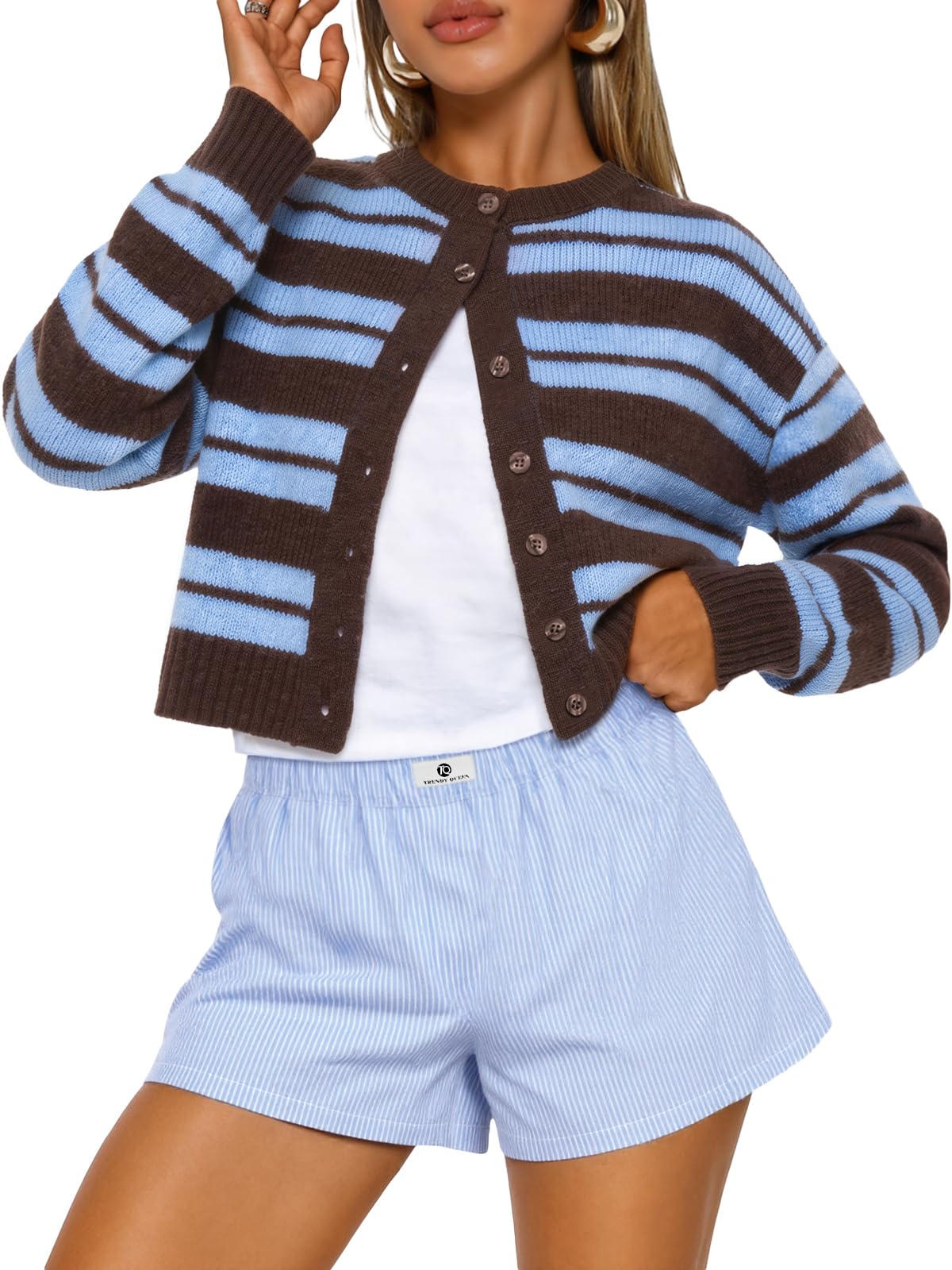 Trendy Queen Women’s Relaxed Cropped Knit Cardigan