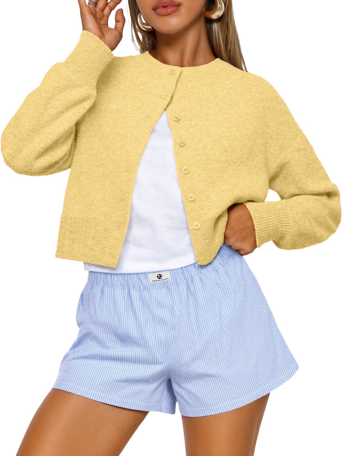Trendy Queen Women’s Relaxed Cropped Knit Cardigan