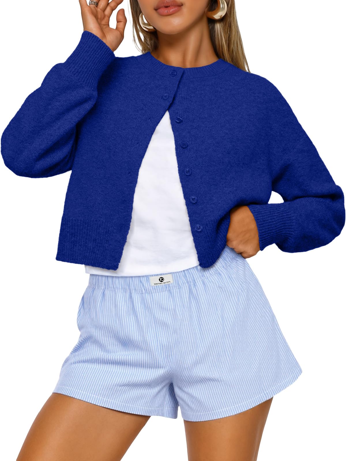 Trendy Queen Women’s Relaxed Cropped Knit Cardigan