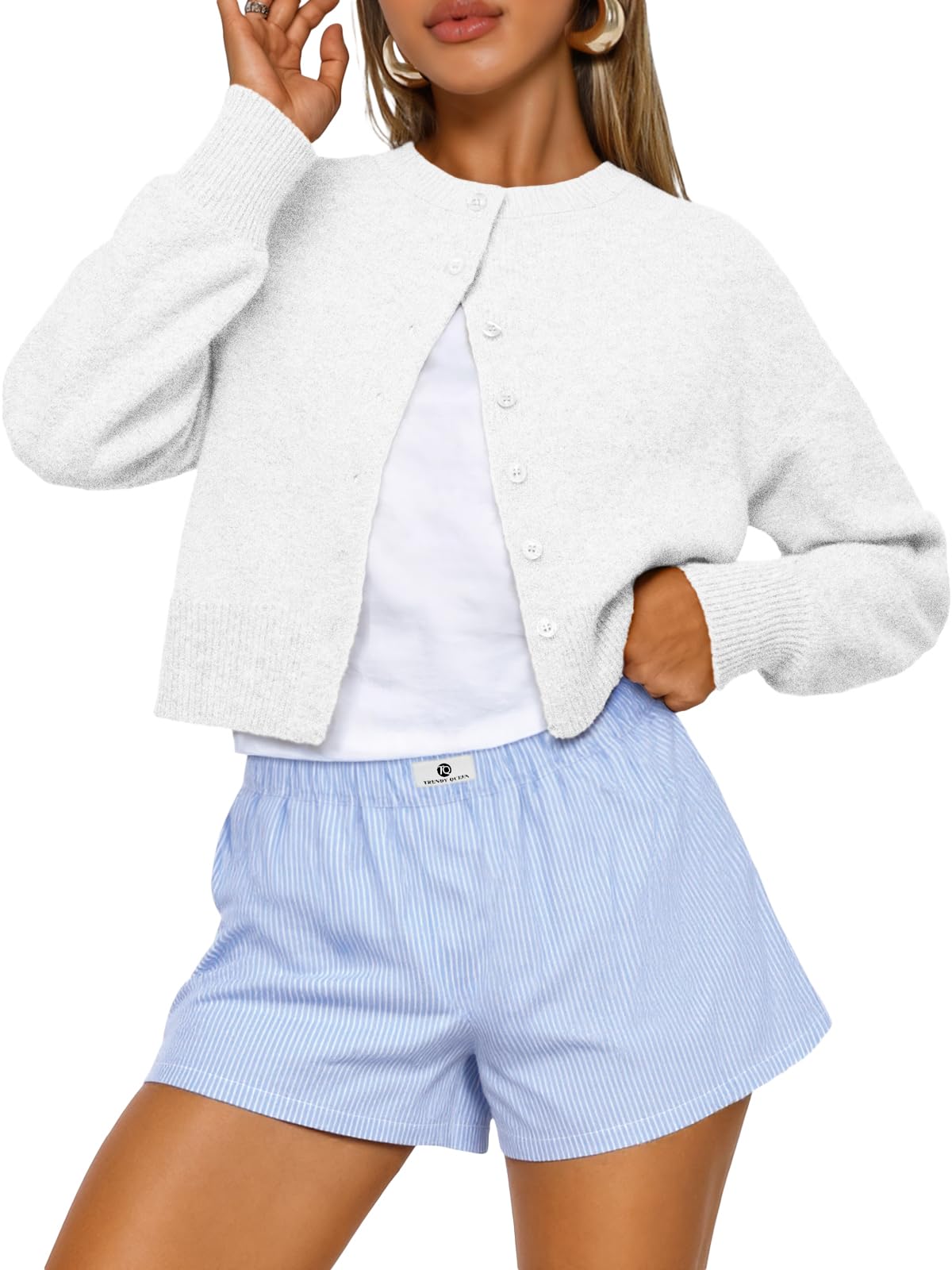 Trendy Queen Women’s Relaxed Cropped Knit Cardigan