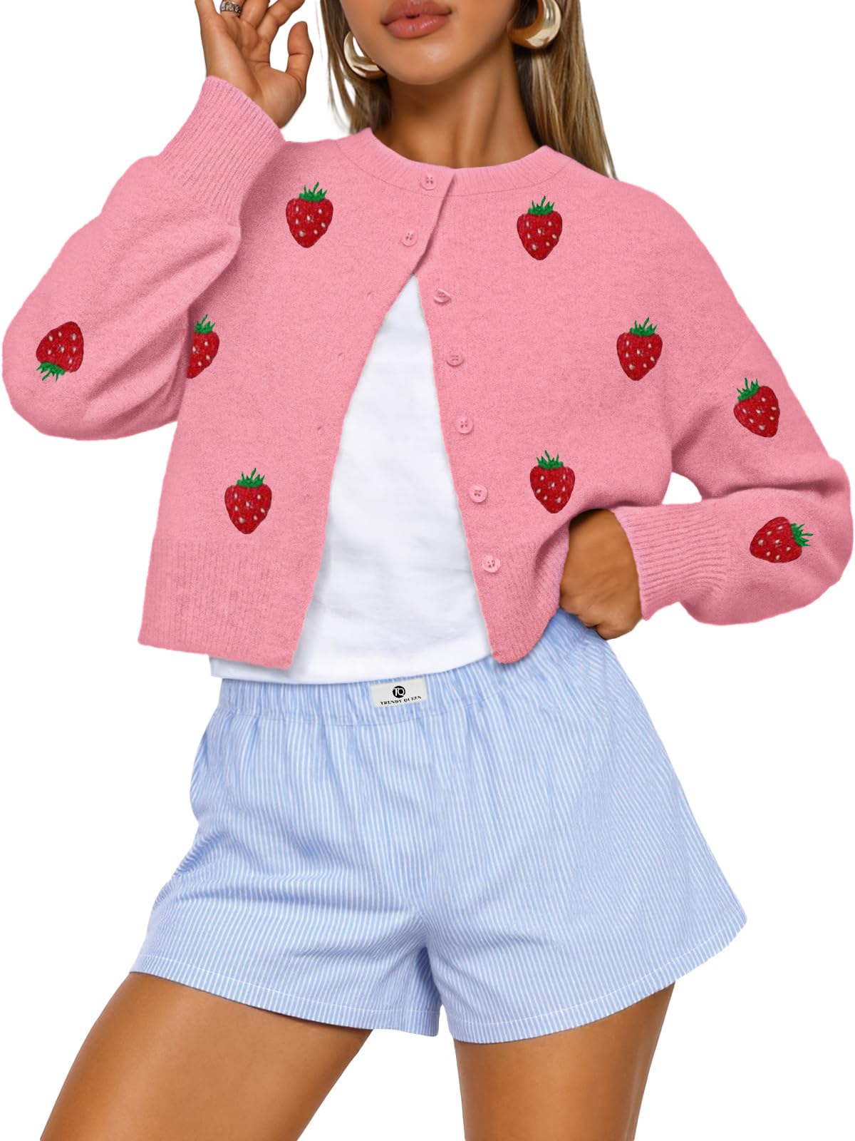 Trendy Queen Women’s Relaxed Cropped Knit Cardigan