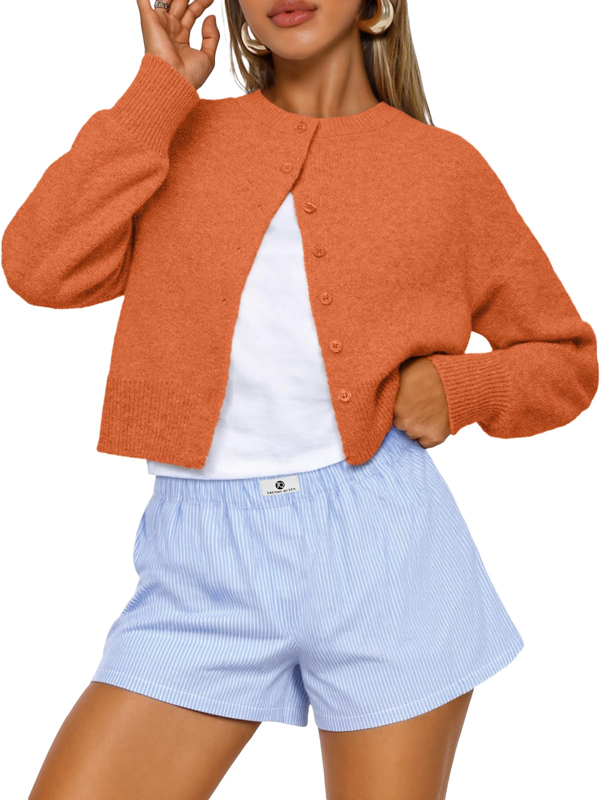 Trendy Queen Women’s Relaxed Cropped Knit Cardigan
