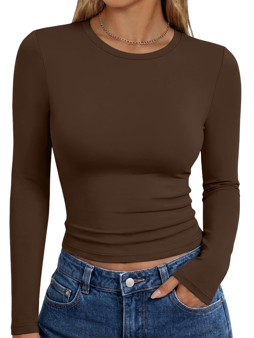 Trendy Queen Women’s Slim Fit Long Sleeve Crewneck Tee