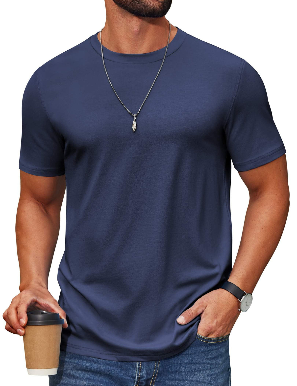 COOFANDY Men’s Cotton-Blend Short Sleeve Crewneck Tee
